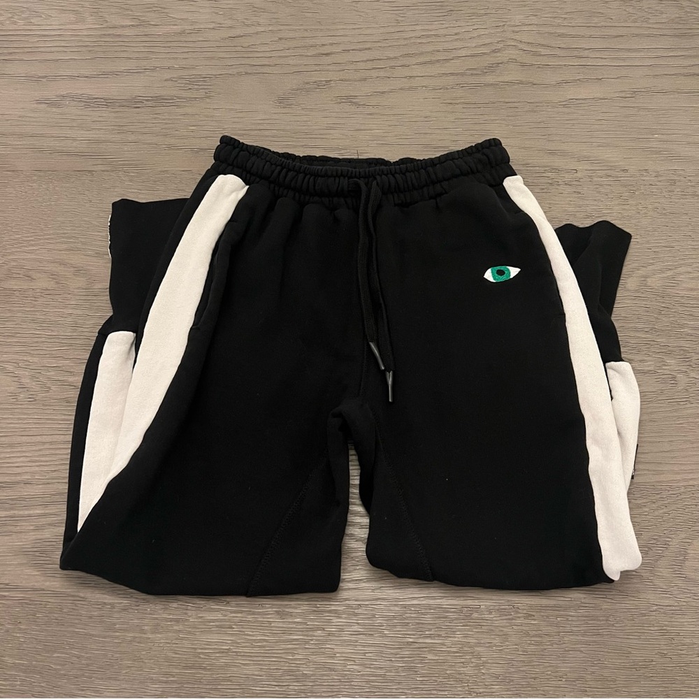 nununu Black Joggers with White Side Stripes